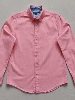 Tommy Hilfiger Men's Regular Fit Stretch Oxford Shirt Pink Long Sleeve